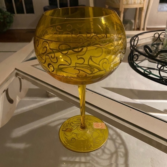 Royal Danube Hand Painted Amber Crystal Balloon Shaped Glass. Made in Romania - Picture 5 of 9